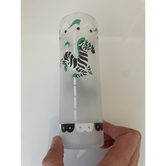 Libby CAROUSEL Glasses, (2) Merry-go-round Frosted Glasses with Giraffe,  Zebra - Picture 8 of 9